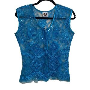 Royal Highness Equestrian Turquoise Sequin Mesh Zip Front Show Vest Small